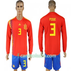Camisolas de Futebol Espanha Pique 3 Equipamento Principal Copa do Mundo 2018 Manga Comprida